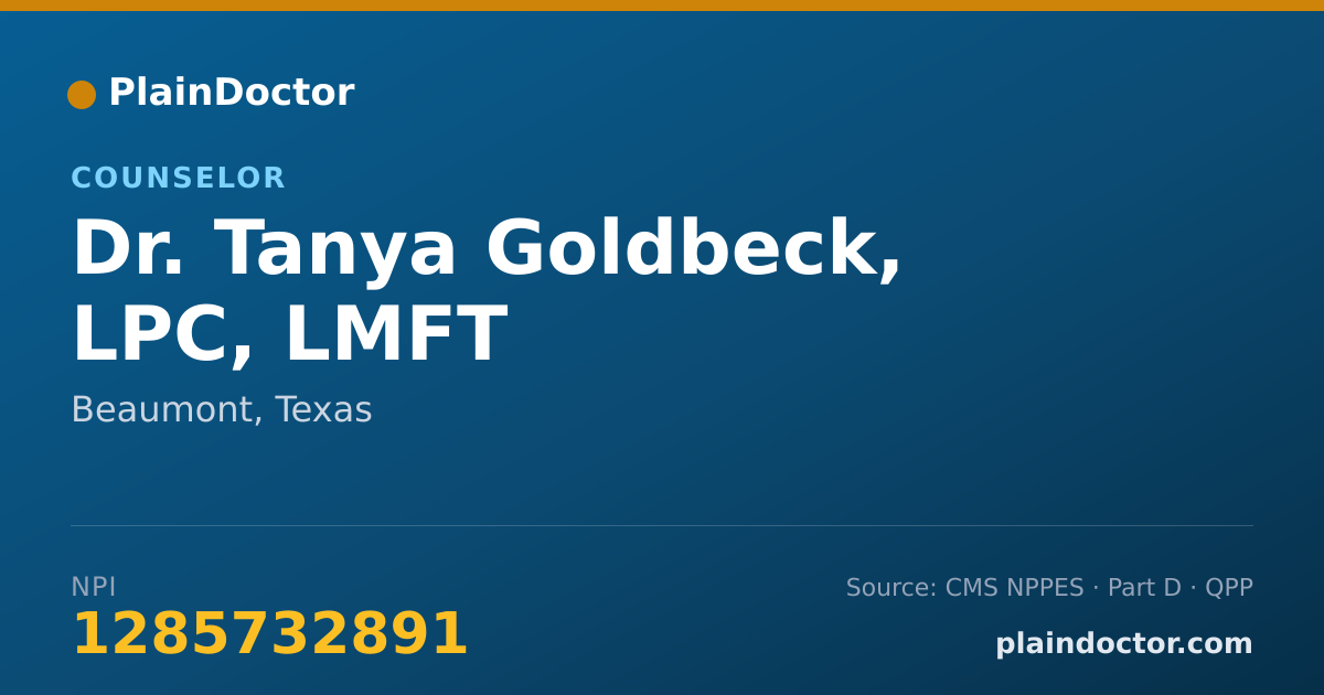 Shareable card for Tanya Goldbeck, LPC, LMFT - Counselor, Beaumont, TX