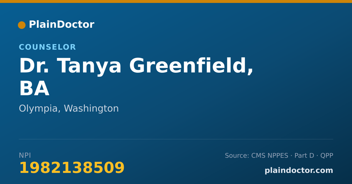 Shareable card for Tanya Greenfield, BA - Counselor, Olympia, WA