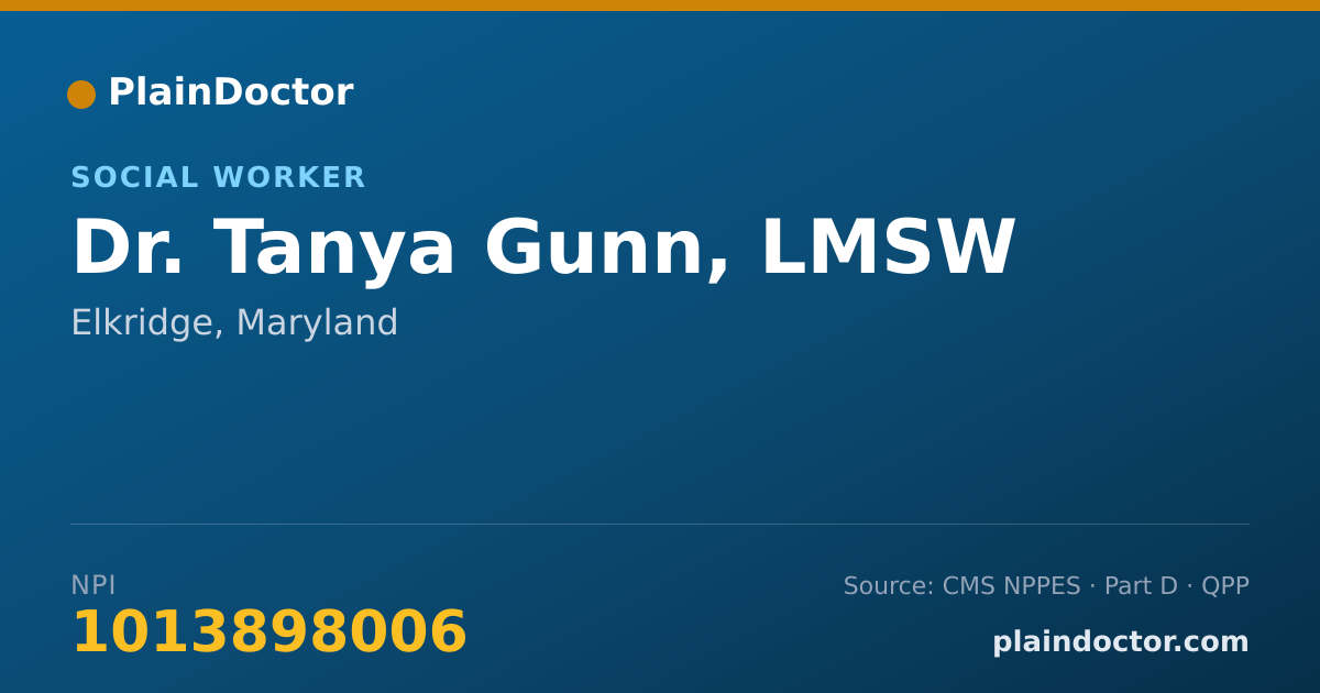 Shareable card for Tanya Gunn, LMSW - Social Worker, Elkridge, MD