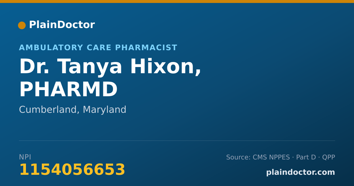 Shareable card for Tanya Hixon, PHARMD - Ambulatory Care Pharmacist, Cumberland, MD