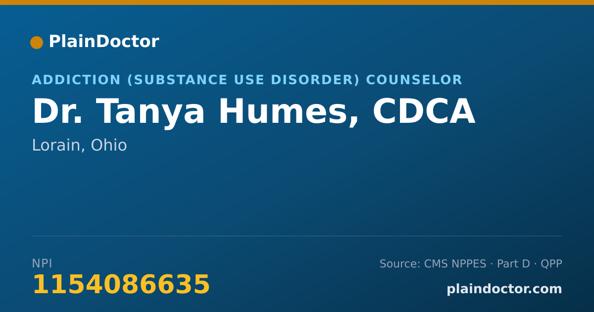 Shareable card for Tanya Humes, CDCA - Addiction (Substance Use Disorder) Counselor, Lorain, OH