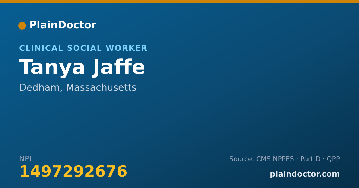 Shareable card for Tanya Jaffe - Clinical Social Worker, Dedham, MA
