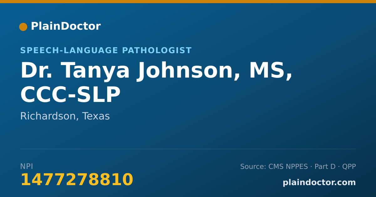 Shareable card for Tanya Johnson, MS, CCC-SLP - Speech-Language Pathologist, Richardson, TX