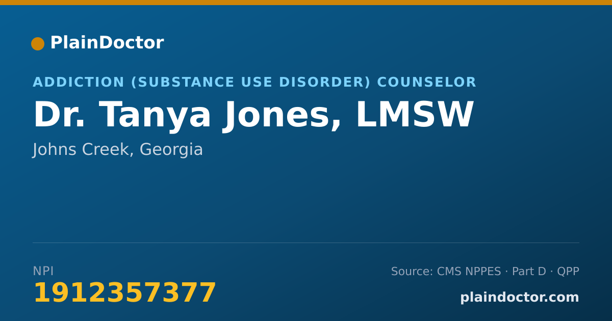 Shareable card for Tanya Jones, LMSW - Addiction (Substance Use Disorder) Counselor, Johns Creek, GA