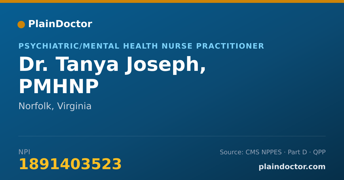Shareable card for Tanya Joseph, PMHNP - Psychiatric/Mental Health Nurse Practitioner, Norfolk, VA