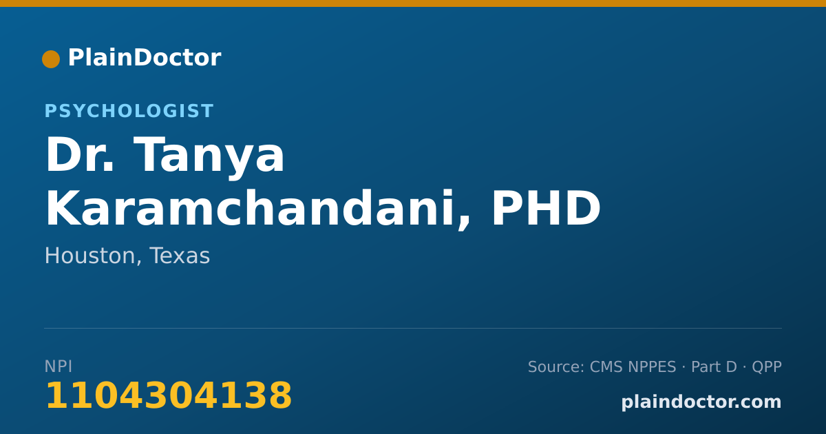 Shareable card for Tanya Karamchandani, PHD - Psychologist, Houston, TX
