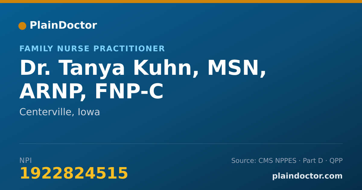 Shareable card for Tanya Kuhn, MSN, ARNP, FNP-C - Family Nurse Practitioner, Centerville, IA