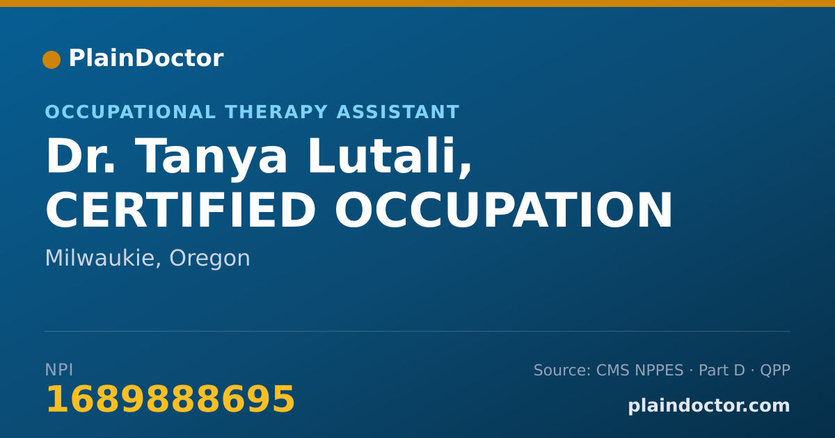 Shareable card for Tanya Lutali, CERTIFIED OCCUPATION - Occupational Therapy Assistant, Milwaukie, OR