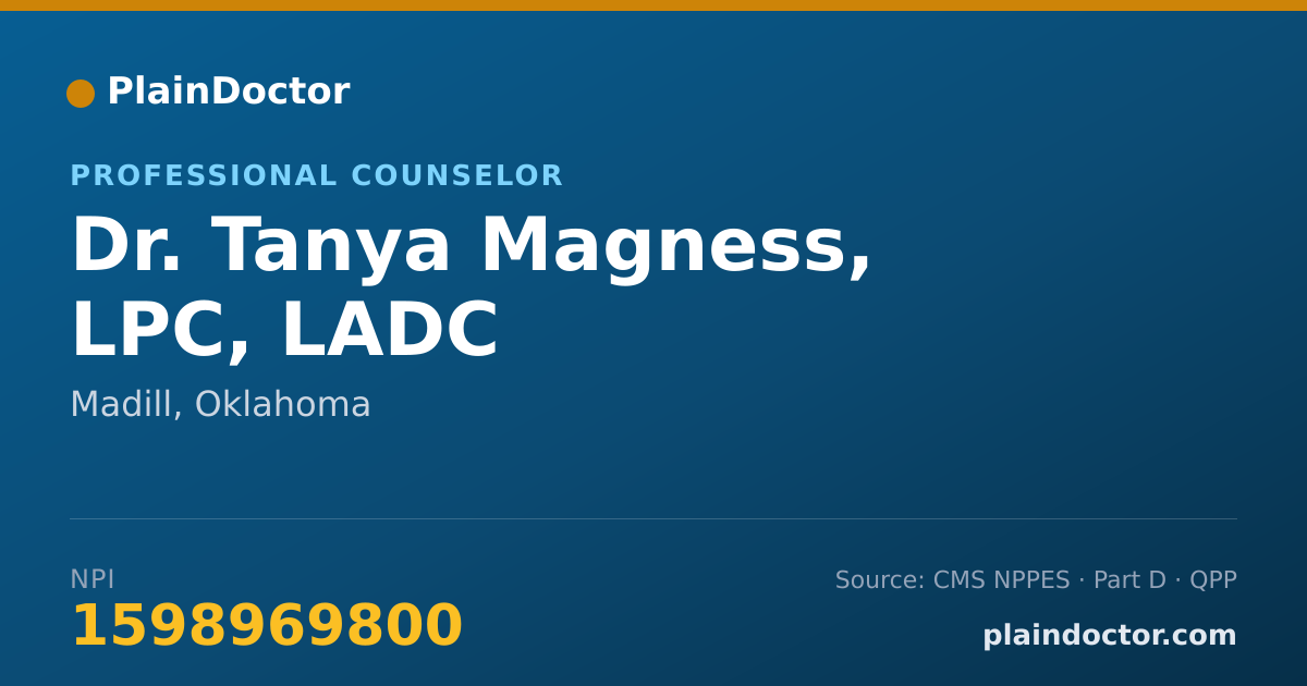 Shareable card for Tanya Magness, LPC, LADC - Professional Counselor, Madill, OK