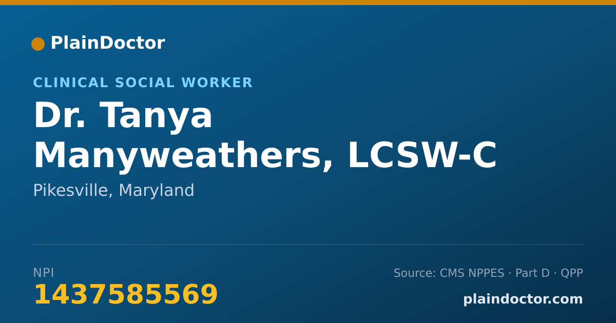 Shareable card for Tanya Manyweathers, LCSW-C - Clinical Social Worker, Pikesville, MD