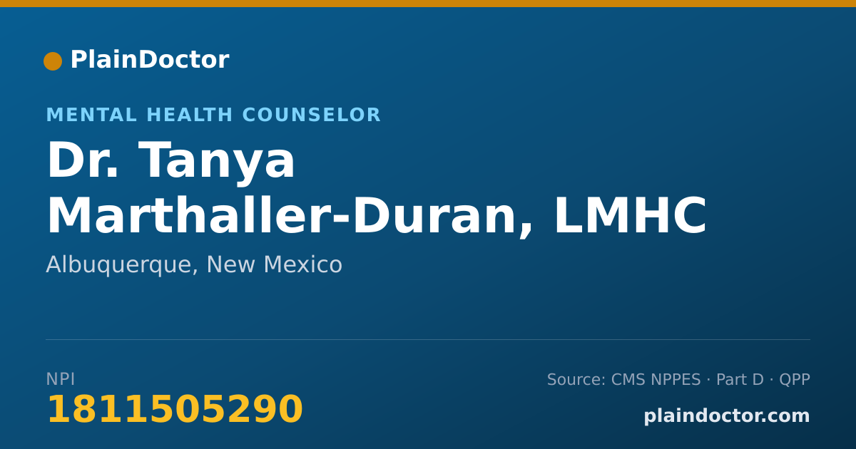 Shareable card for Tanya Marthaller-Duran, LMHC - Mental Health Counselor, Albuquerque, NM