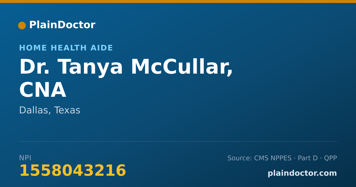 Shareable card for Tanya McCullar, CNA - Home Health Aide, Dallas, TX