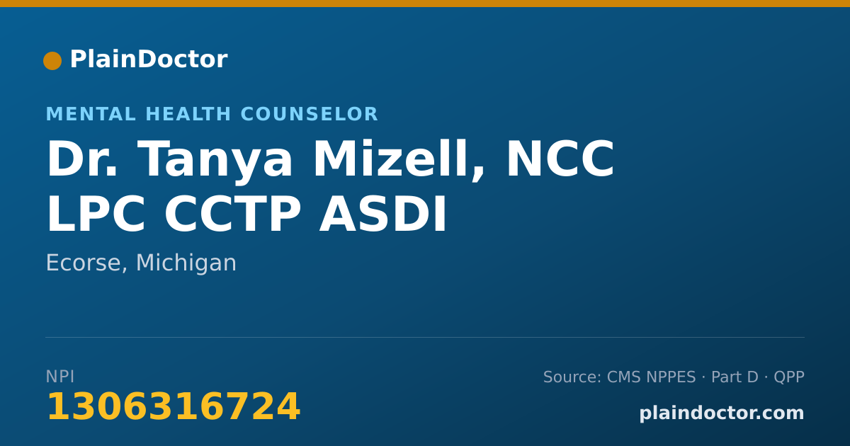 Shareable card for Tanya Mizell, NCC LPC CCTP ASDI - Mental Health Counselor, Ecorse, MI