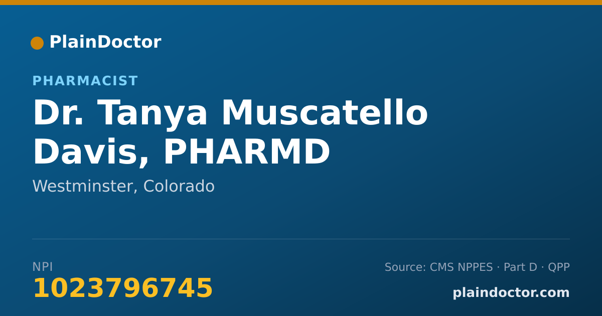 Shareable card for Tanya Muscatello Davis, PHARMD - Pharmacist, Westminster, CO