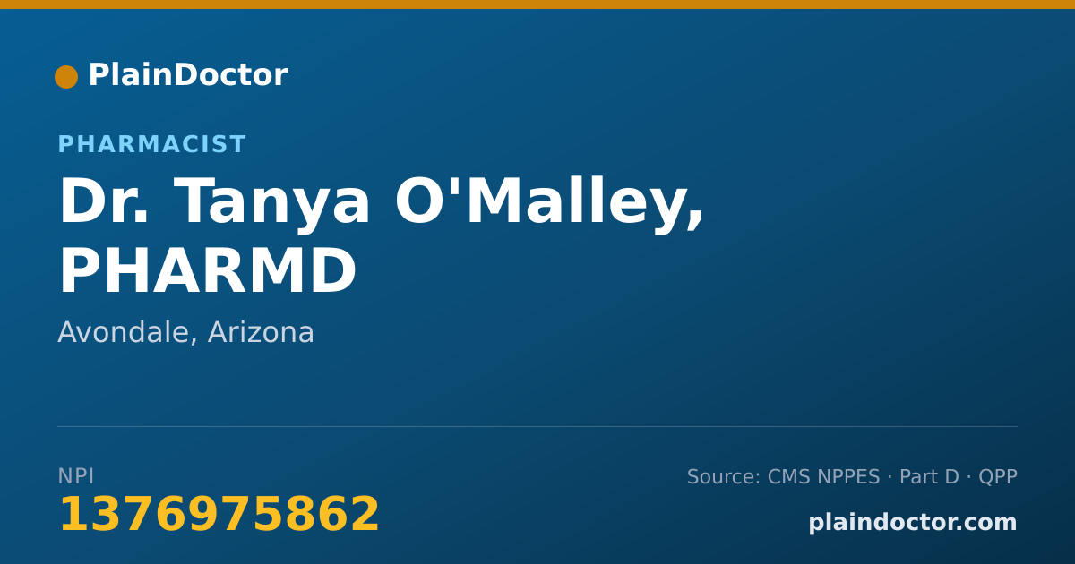 Shareable card for Tanya O'Malley, PHARMD - Pharmacist, Avondale, AZ