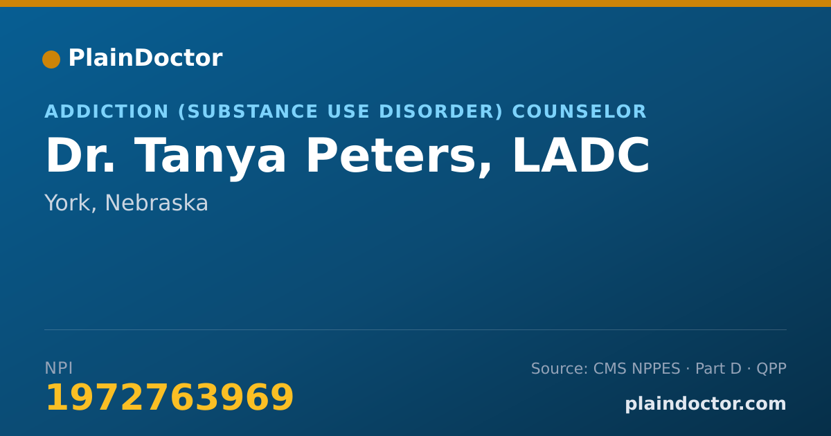 Shareable card for Tanya Peters, LADC - Addiction (Substance Use Disorder) Counselor, York, NE