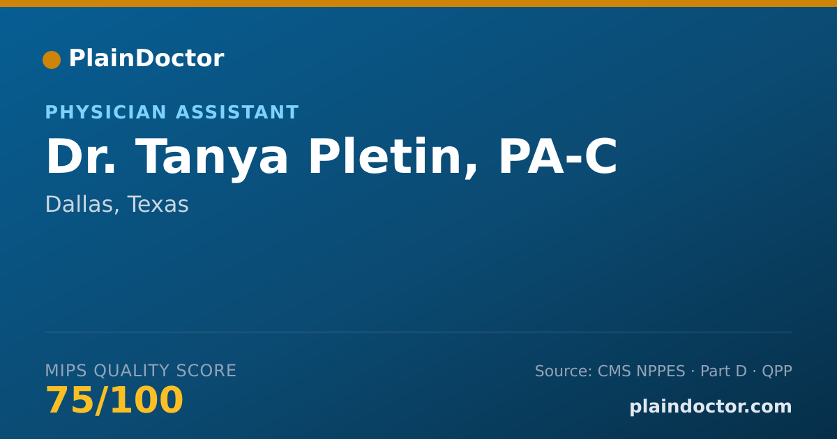 Shareable card for Tanya Pletin, PA-C - Physician Assistant, Dallas, TX