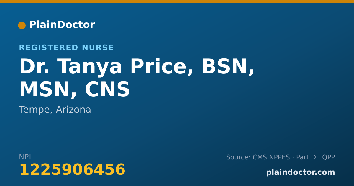 Shareable card for Tanya Price, BSN, MSN, CNS - Registered Nurse, Tempe, AZ