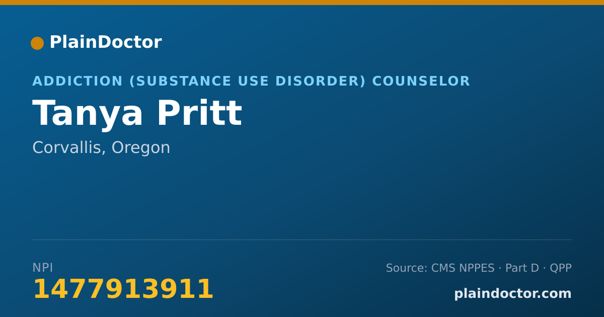Shareable card for Tanya Pritt - Addiction (Substance Use Disorder) Counselor, Corvallis, OR