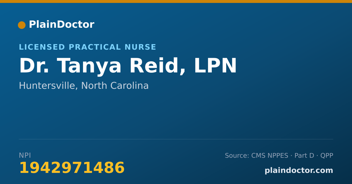 Shareable card for Tanya Reid, LPN - Licensed Practical Nurse, Huntersville, NC