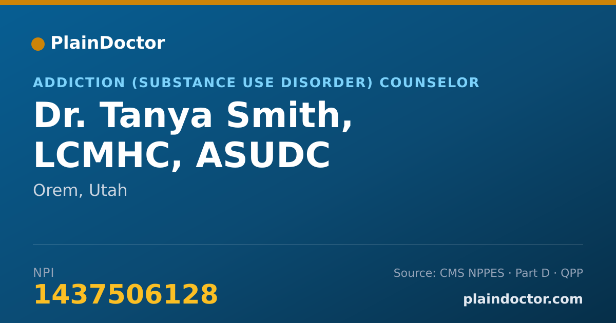 Shareable card for Tanya Smith, LCMHC, ASUDC - Addiction (Substance Use Disorder) Counselor, Orem, UT