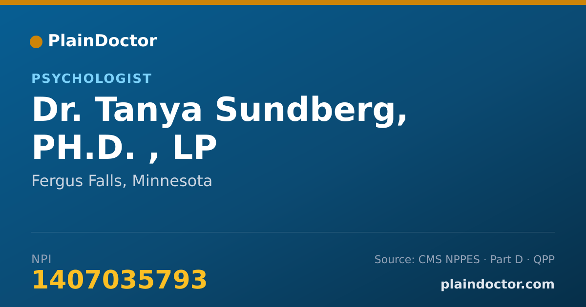 Shareable card for Tanya Sundberg, PH.D. , LP - Psychologist, Fergus Falls, MN