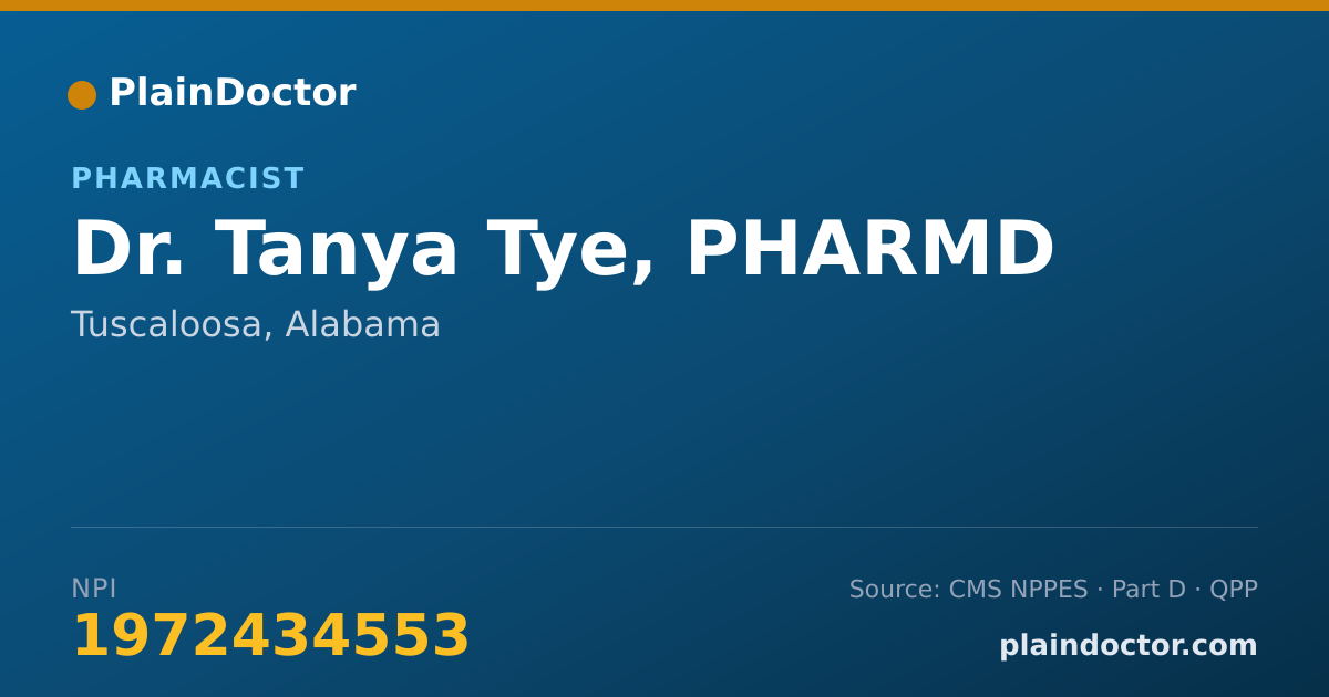 Shareable card for Tanya Tye, PHARMD - Critical Care Pharmacist, Tuscaloosa, AL