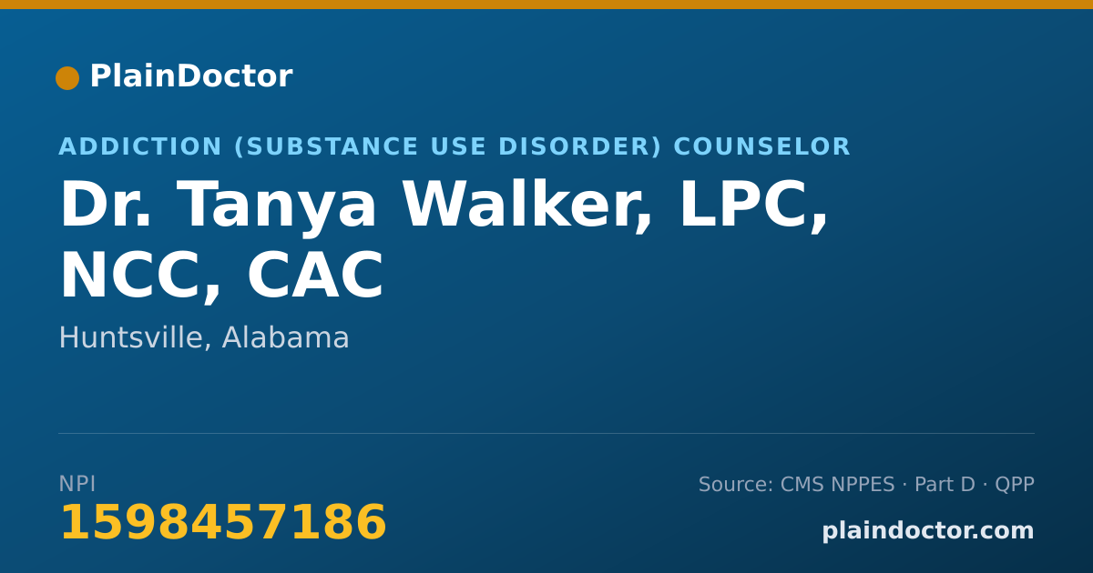 Shareable card for Tanya Walker, LPC, NCC, CAC - Addiction (Substance Use Disorder) Counselor, Huntsville, AL