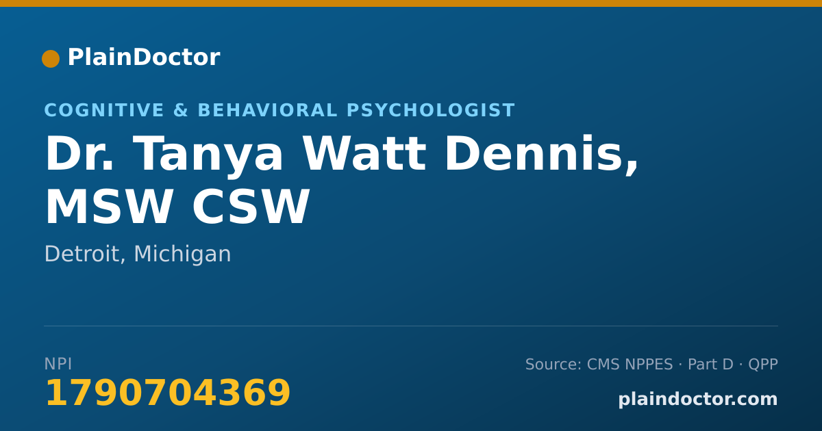 Shareable card for Tanya Watt Dennis, MSW CSW - Cognitive & Behavioral Psychologist, Detroit, MI