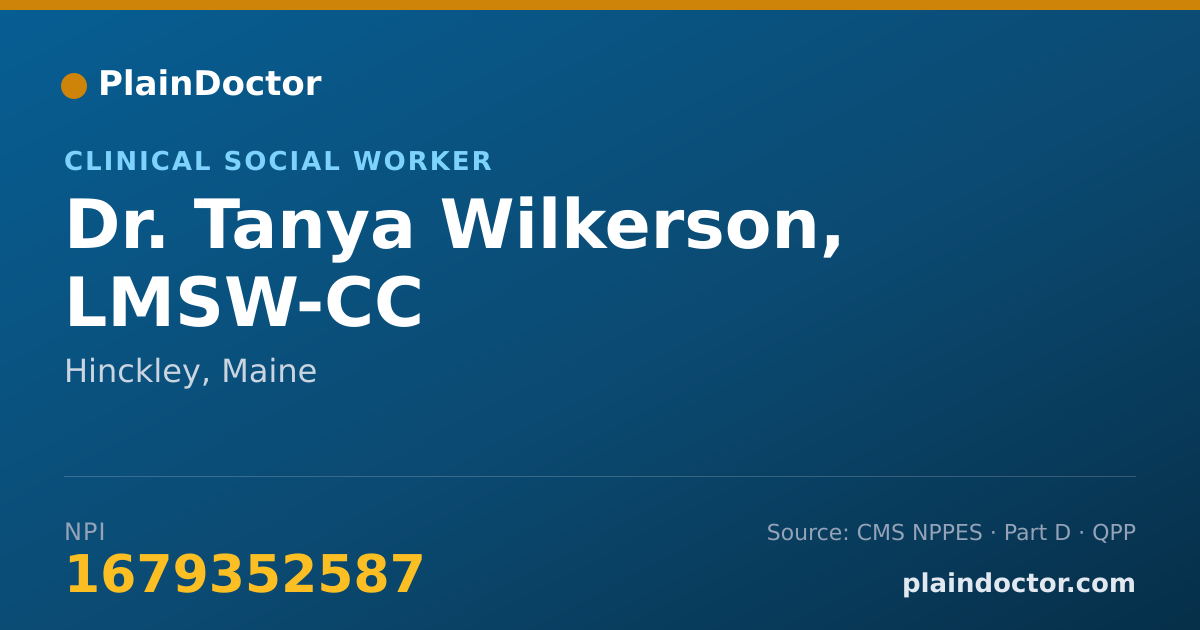 Shareable card for Tanya Wilkerson, LMSW-CC - Clinical Social Worker, Hinckley, ME