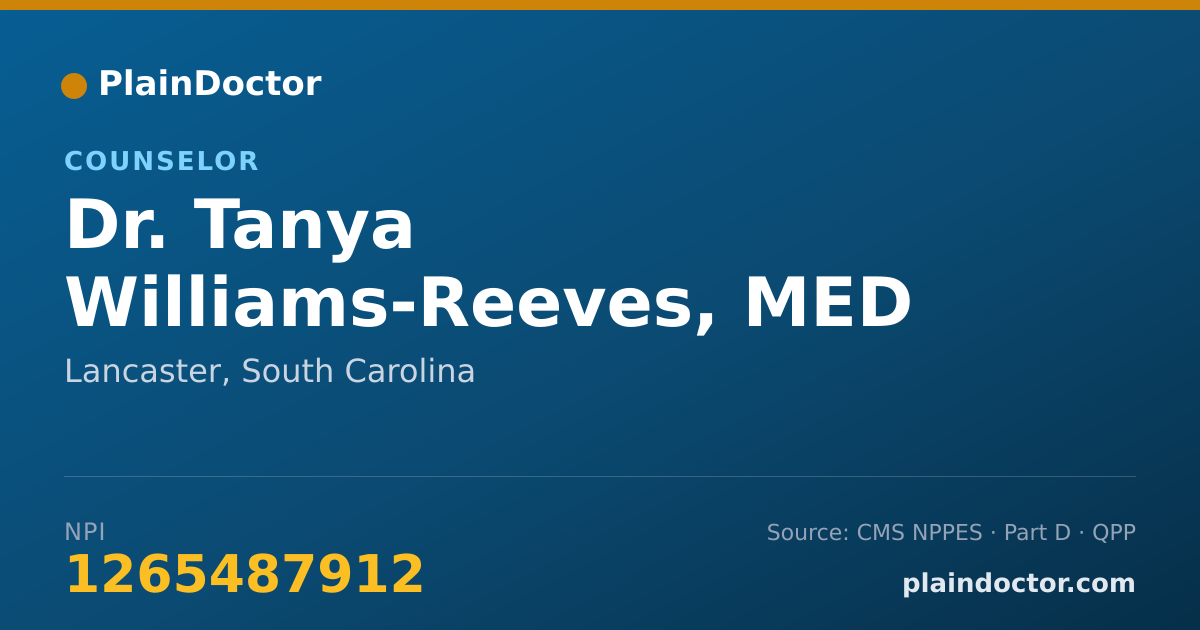 Shareable card for Tanya Williams-Reeves, MED LPC - Counselor, Lancaster, SC