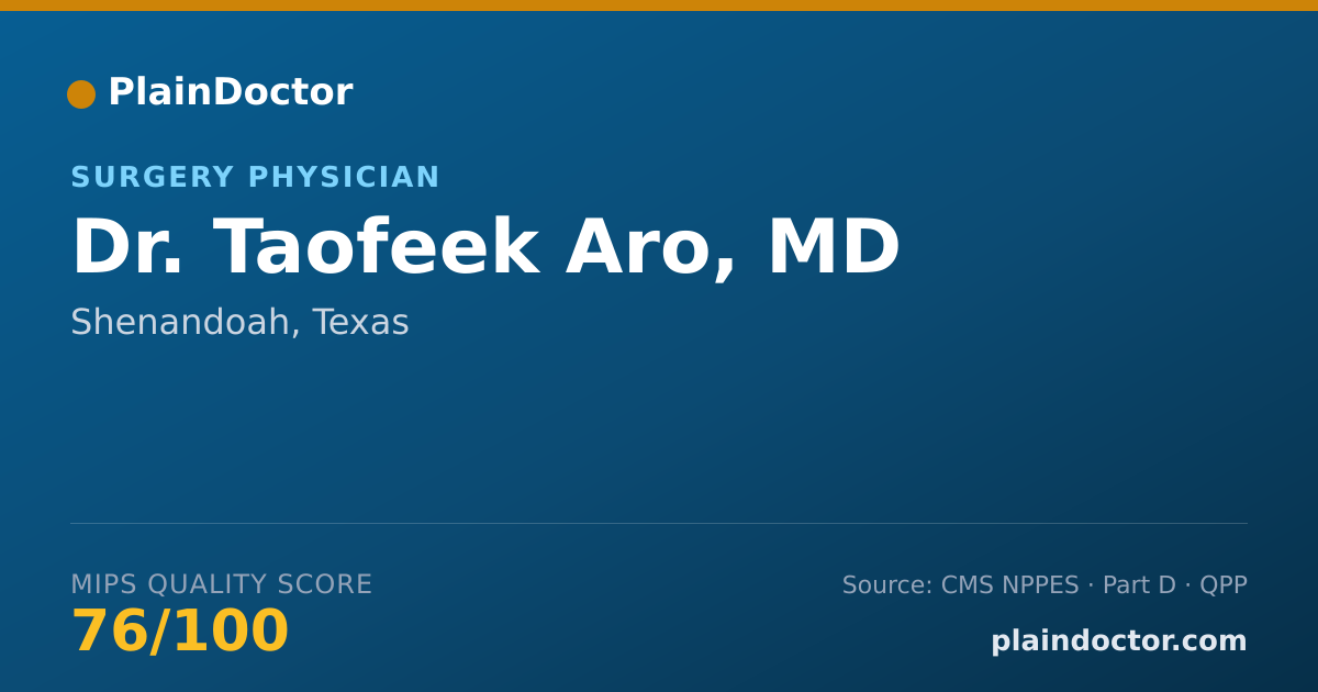 Shareable card for Taofeek Aro, MD - Surgery Physician, Shenandoah, TX