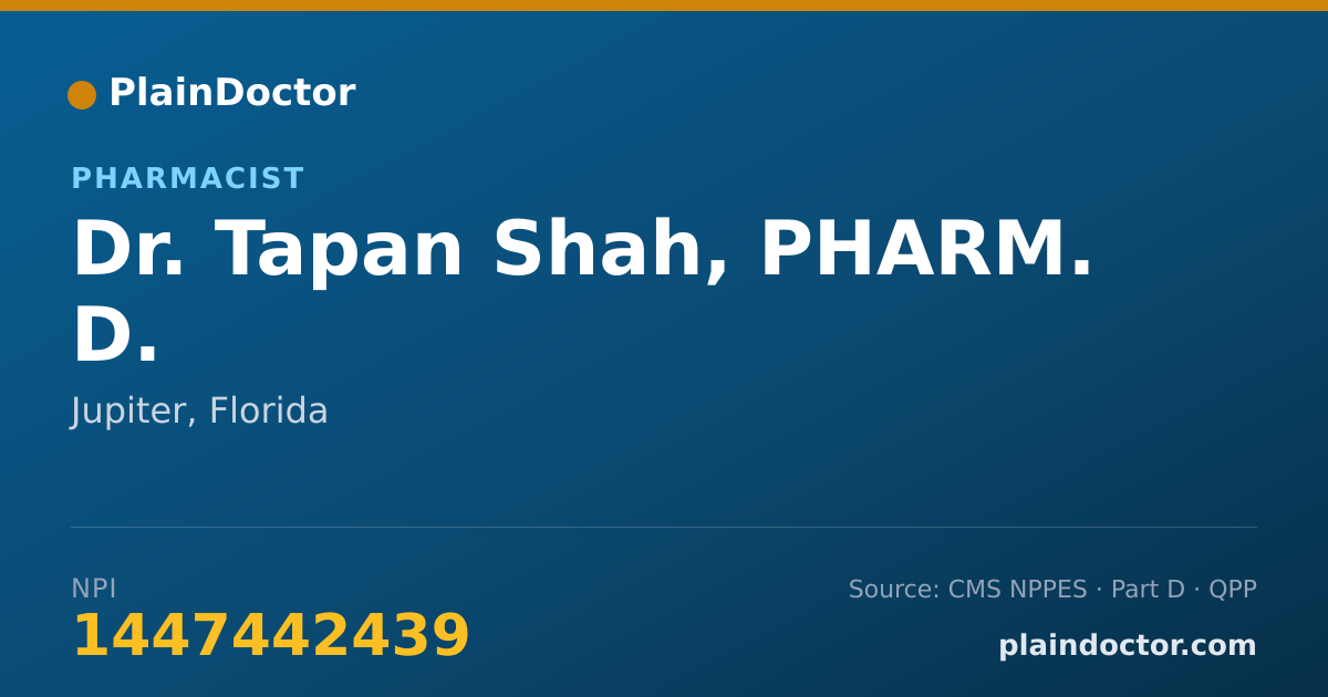 Shareable card for Tapan Shah, PHARM. D. - Pharmacist, Jupiter, FL