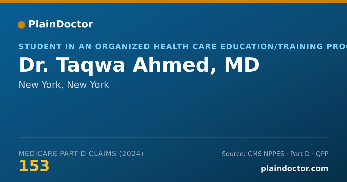 Shareable card for Taqwa Ahmed, MD - Student in an Organized Health Care Education/Training Program, New York, NY