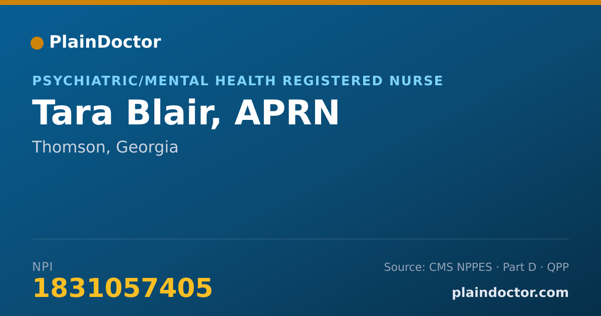 Shareable card for Tara Blair, APRN - Psychiatric/Mental Health Registered Nurse, Thomson, GA