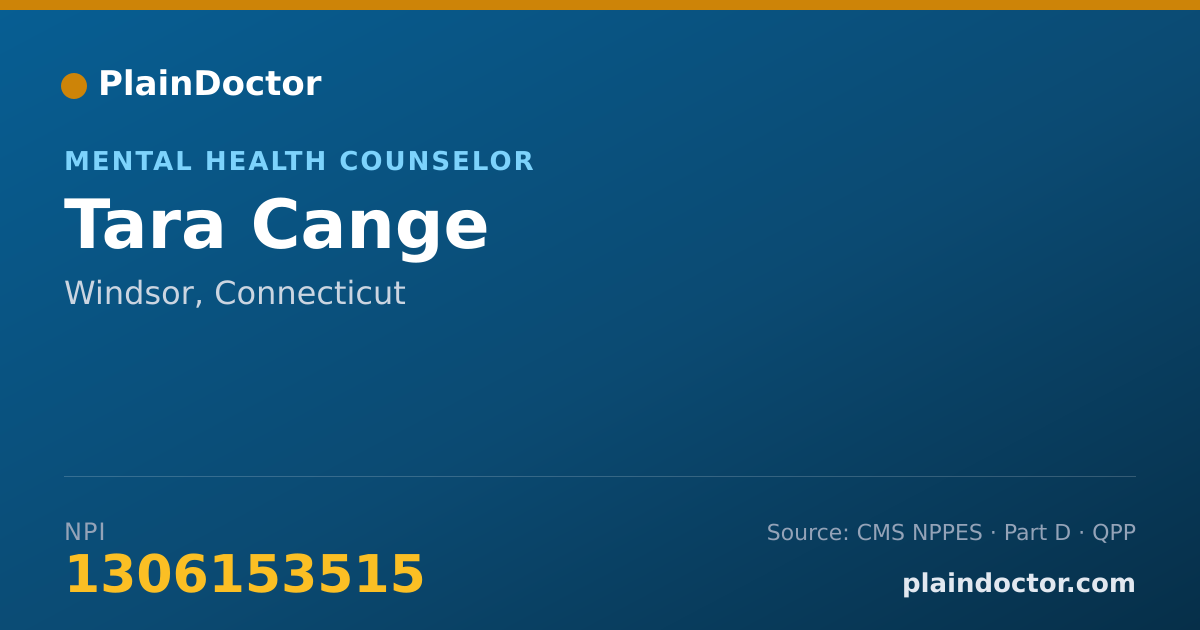 Shareable card for Tara Cange - Mental Health Counselor, Windsor, CT