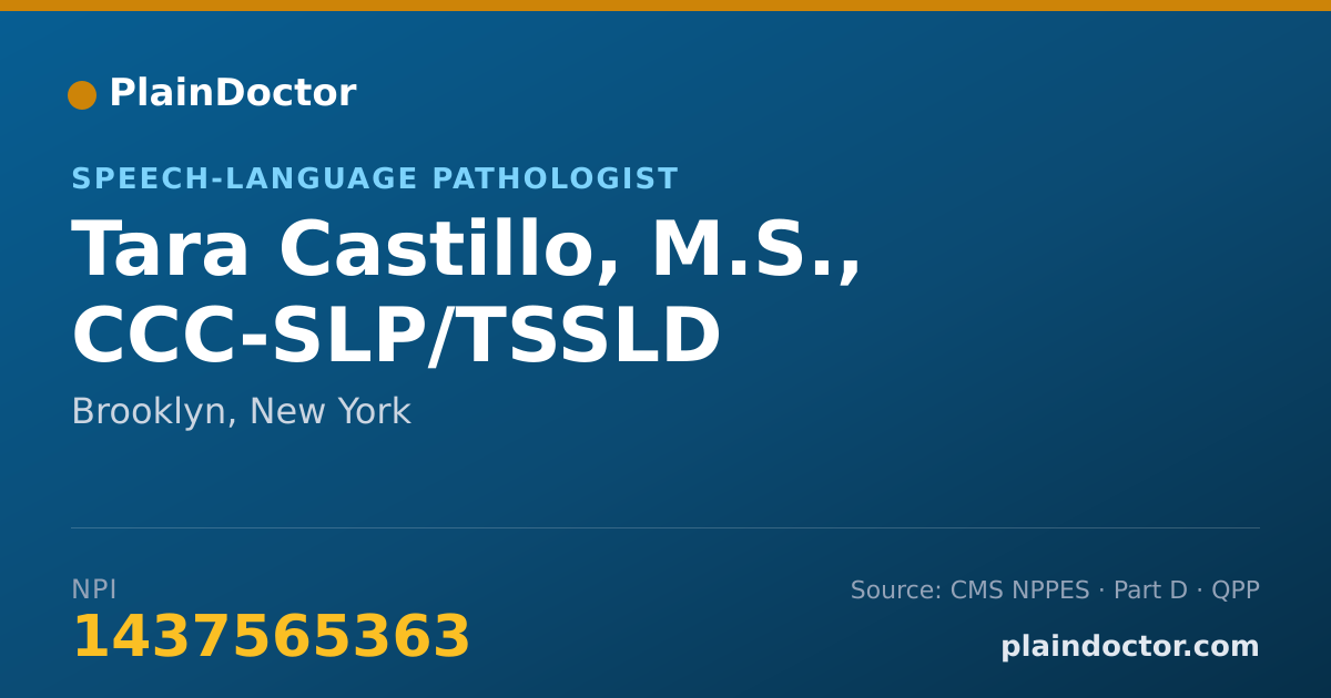 Shareable card for Tara Castillo, M.S., CCC-SLP/TSSLD - Speech-Language Pathologist, Brooklyn, NY