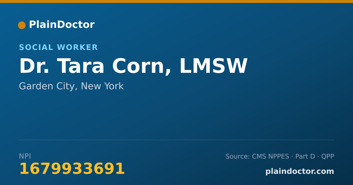 Shareable card for Tara Corn, LMSW - Social Worker, Garden City, NY