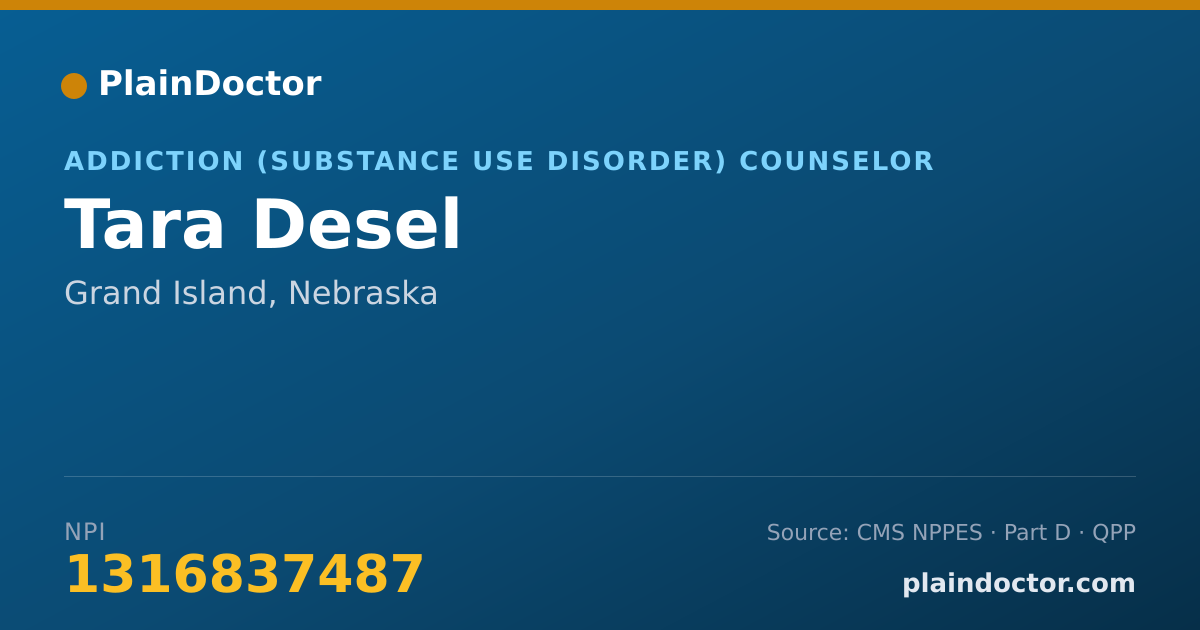 Shareable card for Tara Desel - Addiction (Substance Use Disorder) Counselor, Grand Island, NE