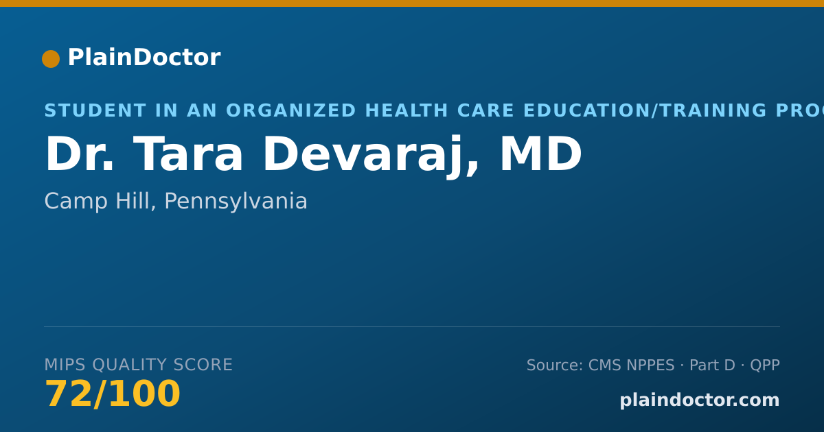 Shareable card for Tara Devaraj, MD - Student in an Organized Health Care Education/Training Program, Camp Hill, PA
