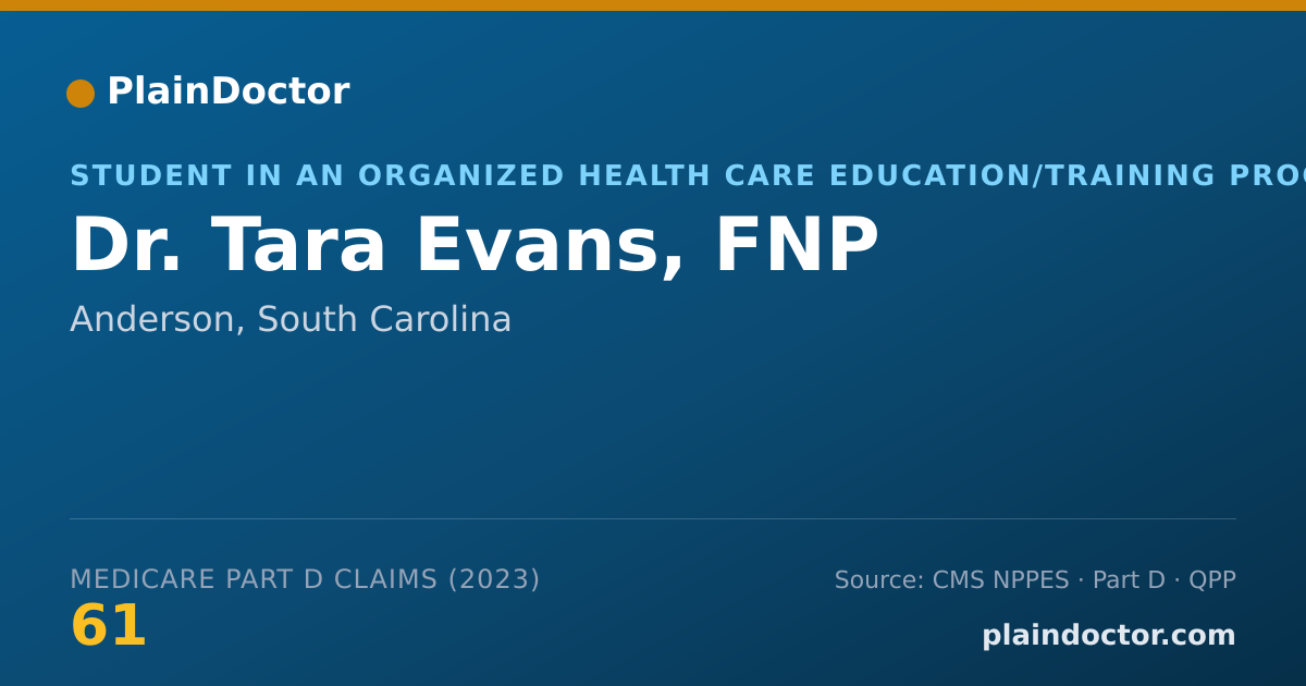 Shareable card for Tara Evans, FNP - Student in an Organized Health Care Education/Training Program, Anderson, SC