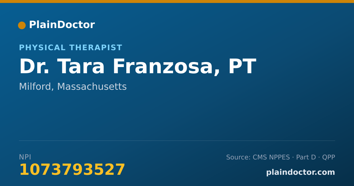 Shareable card for Tara Franzosa, PT - Physical Therapist, Milford, MA