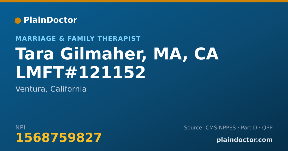 Shareable card for Tara Gilmaher, MA, CA LMFT#121152 - Marriage & Family Therapist, Ventura, CA
