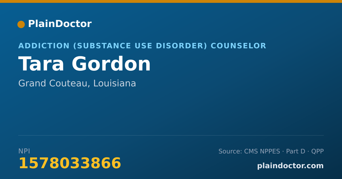 Shareable card for Tara Gordon - Addiction (Substance Use Disorder) Counselor, Grand Couteau, LA