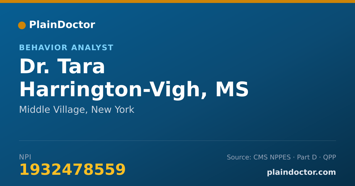 Shareable card for Tara Harrington-Vigh, MS ED, BCBA - Behavior Analyst, Middle Village, NY