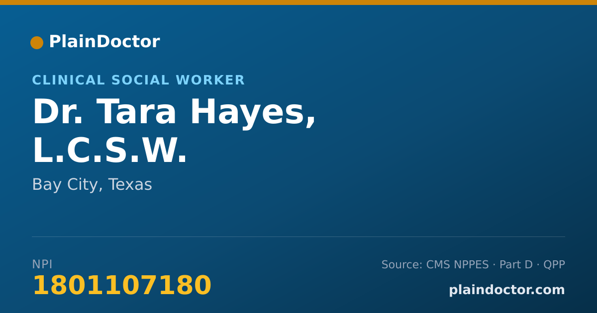 Shareable card for Tara Hayes, L.C.S.W. - Clinical Social Worker, Bay City, TX