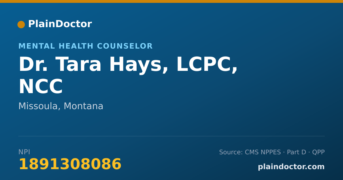 Shareable card for Tara Hays, LCPC, NCC - Mental Health Counselor, Missoula, MT