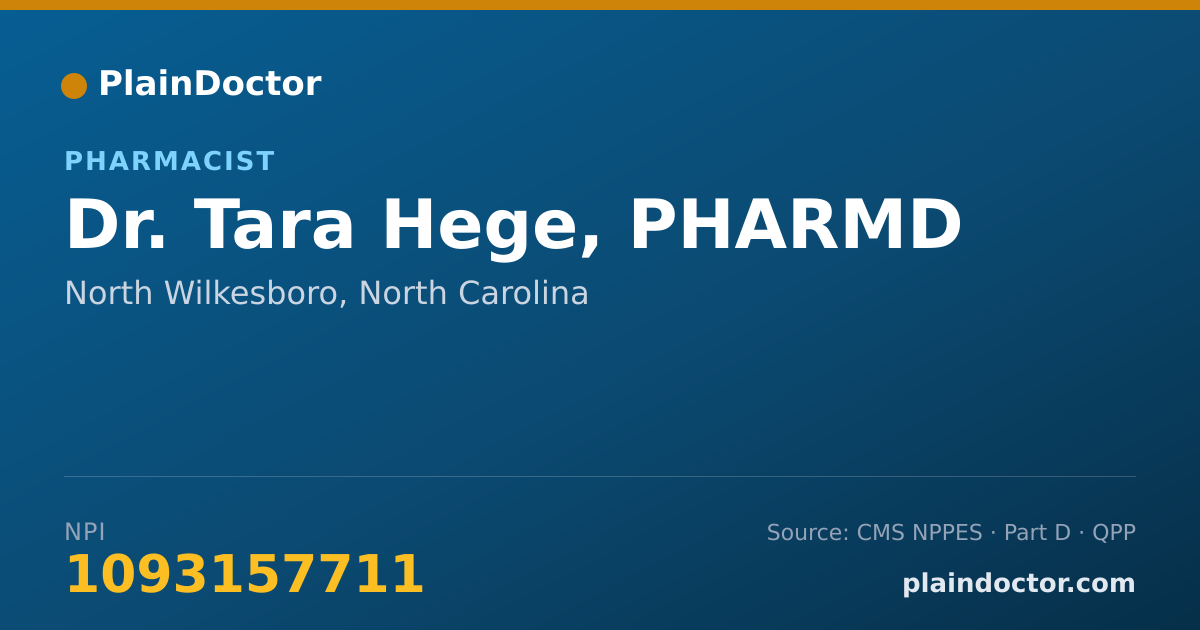 Shareable card for Tara Hege, PHARMD - Pharmacist, North Wilkesboro, NC