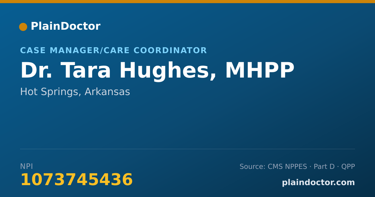 Shareable card for Tara Hughes, MHPP - Case Manager/Care Coordinator, Hot Springs, AR