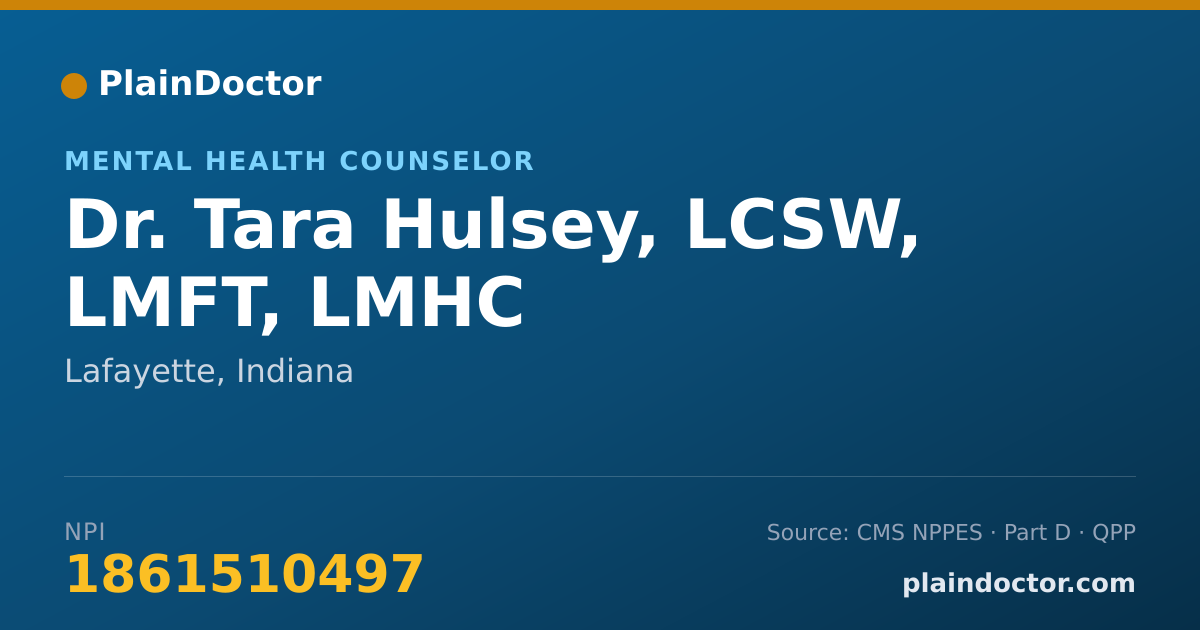 Shareable card for Tara Hulsey, LCSW, LMFT, LMHC - Mental Health Counselor, Lafayette, IN
